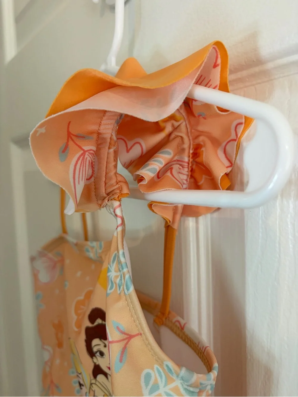 Disney Princess Orange 2 Piece Swimsuit With Ruffle Strap And Flor Detail - 3T